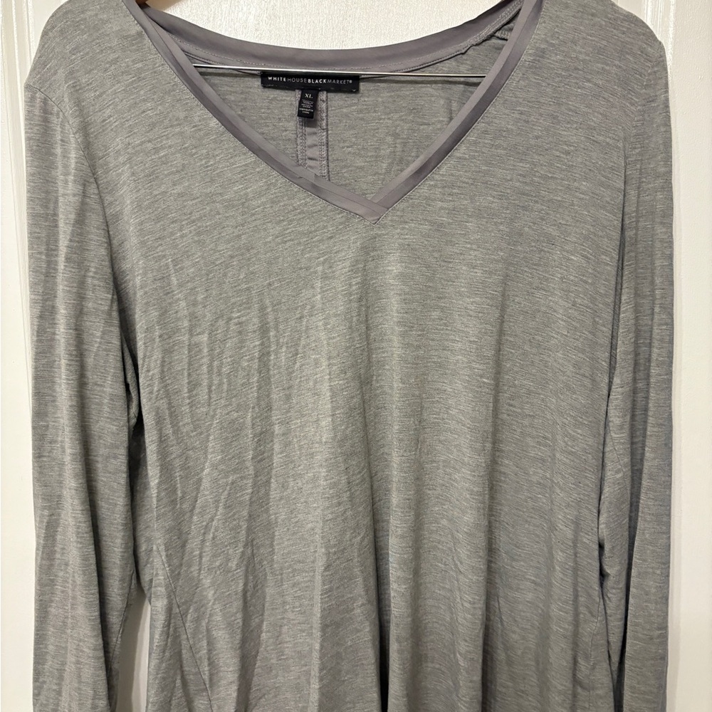 White House Black Market Gray Long Sleeve V-Neck Top